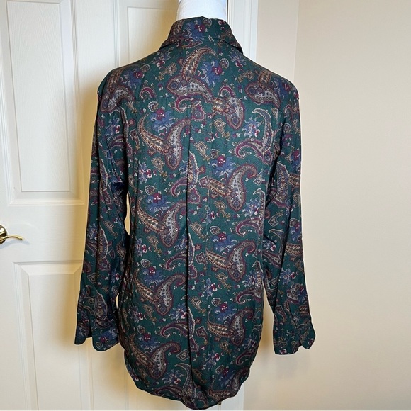 Vintage Paisley Lands End Button Down Shirt Size 6 Dark Academia Rayon/Wool - Picture 5 of 8
